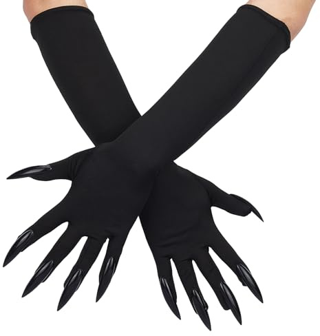 NICENEEDED 1 paire de gants à griffes longues, gants de fête noirs avec griffes de chat, accessoire de fête loup, gants de cosplay pour accessoires de costume
