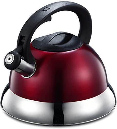 MYVVKIA Whistling Teapot 4L Red Teapot Food Grade Stainless Steel Whistling Tea Kettle with Heat-Resistant Handle
