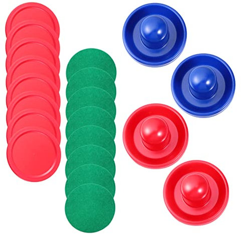POPETPOP Air Hockey Pucks Und Pusher Satz 96mm Kunststoff Pucks 64mm Ersatzpucks Blau Rot Mit Filzpads Für Kleiner Airhockeytisch Spielspaß Für Familie