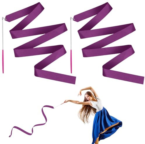JINSIHU Rubans de Danse, 4m Ruban de Gymnastique Rubans Danse Scintillant Ruban d'art avec bâton Rotatif, Ruban de Danse Rythmique Bâton Virevoltant pour la l'entraînement de Danse Artistique