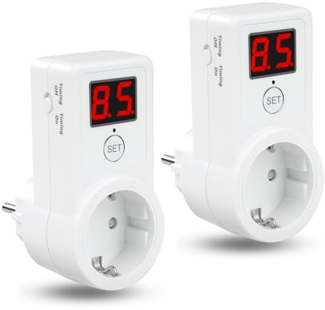 Jadeshay Timer Presa Elettrica,2 Pezzi Conto Alla Rovescia Presa Temporizzata 10 Minuti a 9 Ore 50 Minuti Timer Digitale Temporizzatore Luci 2300W 230V Spin EU per Elettrodomestici,con ON/OFF Pulsante