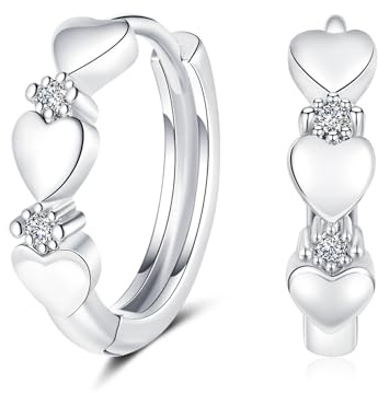 Hasnsofie Creolen Silber 925 Damen, Silber Stern Stern Herz Rund Creolen | Cubic Zirkonia, Hypoallergen Knorpel Ohrringe, Ohrschmuck zum Muttertag mit Geschenkbox, Kleine Kreolen für Teenager Kinder