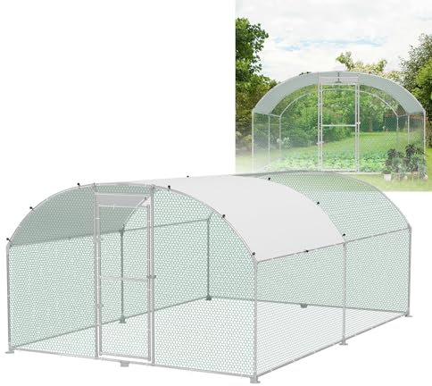 VANCHEMO Kuppeldach Hühnerstall 300x400x200cm Freilaufgehege Käfige Verzinkter Stahl Hühnerhaus Hühnergehege Ställe mit Sonnenschutzdach und Tür, Geflügelstall für Kleintiere und Haustierkäfig
