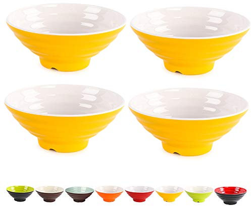 Tazones de Sopa de Fideos Ramen japoneses de 1600 ml (56 onzas) de plástico Duro tamaño A5, Juego de 4 tazones para Ramen, Fideos asiáticos, pho, Udon, tailandeses, Cereales.