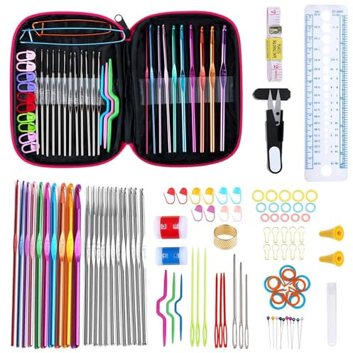 THINTON Crochet Hooks Set, Crochet Hook 100 Pieces with Case Ergonomic Knitting Needles Set 21 Sizes 2.0mm-19.0mm for Adults Beginners
