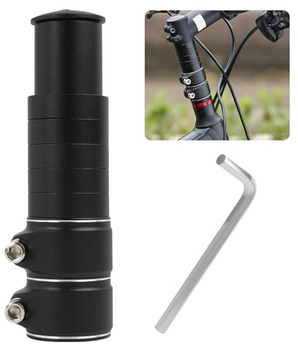 Vxiwscy Estensione Attacco Manubrio per MTB e Biciclette, Adattatore di Rialzo in Lega di Alluminio, Compatibile con Forcelle da 1-1/8 (28,6 mm), Nero, Regolabile Fino a 85 mm, Include 4 Distanziali