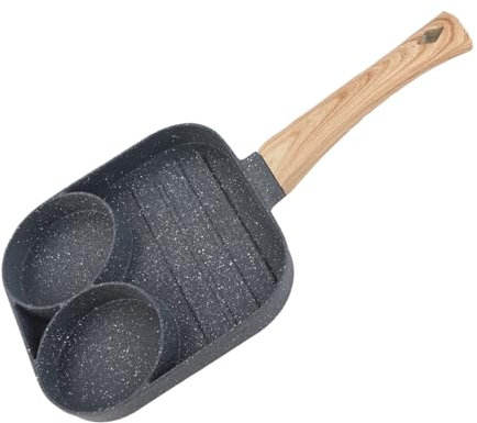RASTKY Padella per Hamburger a 3 Sezioni, Padella Antiaderente per Frittata, Padella Versatile per Hamburger, Cottura a Olio, Compatibile con Fornelli a Gas