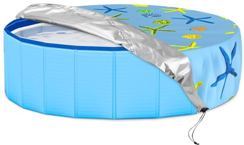 Dog Paddling Pool Cover, Foldable Portable Round Pet Pool Cover, Outdoor UV-Resistant Waterproof Dustproof Swimming Cover, Universal Bathroom Garden Patio for Dog Pet Bath (Starfish 122x20cm)