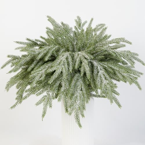 HBell Norfolk Tannenstiele, 45,7 cm, fühlt sich echt an, künstliche Tannenzweige, Weihnachtslaubspieße, Baumfüller, Zweige für Weihnachtsvasen, Füller, Kranz, Girlande, Heimdekoration (weiß), 6 Stück