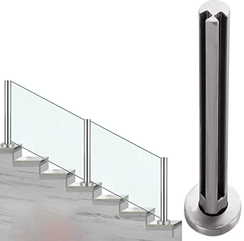 Ringhiera in vetro per interni, per pannelli da 10/12 mm, in acciaio inox, altezza 90 cm, per scale e balconi, colore grigio, con elegante soluzione di sicurezza