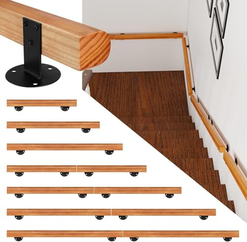 Jaxguom Kiefernholz Handlauf Treppengeländer 100cm Geländer für Treppe Treppe Wandhandlauf Wand Treppe seitliche Montage, Inklusive Wandhalterungen, Montagematerial, für Indoor, Halbrunde Wood
