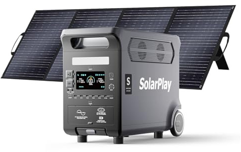SolarPlay Q3600 Generateur Electrique Portable CA 3600W,Station électrique portable 3840Wh LiFePO4,Recharge rapide 2.5h,UPS,Générateur Électrique Onduleur Alimentation de Secours (Q3600+400W*1)
