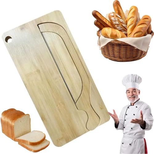 Ensemble couteau à pain et planche à découper, couteau à pain dentelé avec planche à découper, coupe-pain au levain, plateau de service pour le pain, ustensiles de cuisine pour la maison (Bamboo)