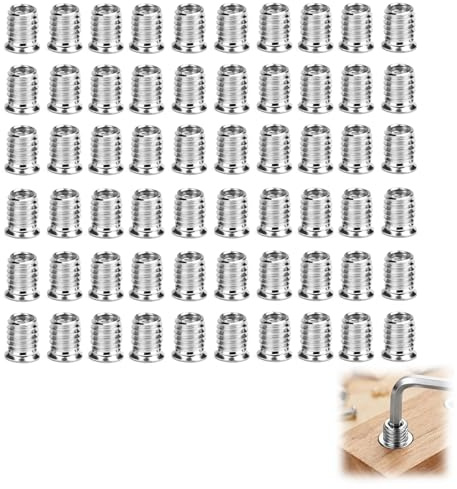 60 Piezas Inserto de Rosca para Madera M8 x 20 con Tuercas Atornillables, Casquillos Rosca Hexagonales Galvanizados para Ensamblaje de Muebles, Madera Contrachapada y Placas Compuestas (M8x20 60pcs)