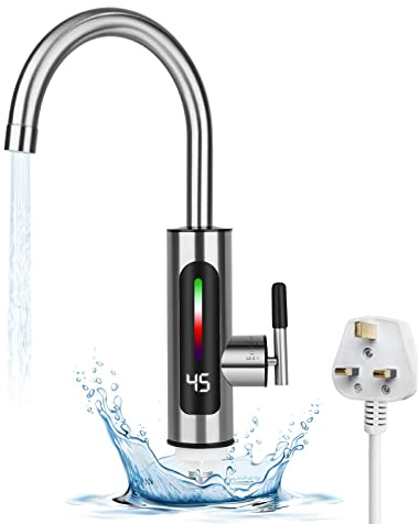 Instant Hot Water Faucet, 3000W Instant Electric Water Heater Tap, 30-60℃ Hot Water Taps Instant, Electric Hot Water Faucet, LED Temperature Digital Display, Cold Hot Mixer Tap for Kitchen, Bathroom