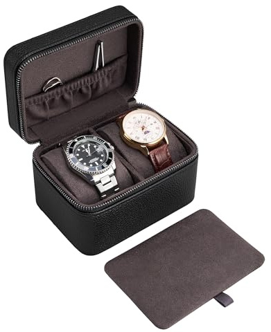 ProCase 2-Slot Watch Travel Case for Men, Portable Watch Holder -Black