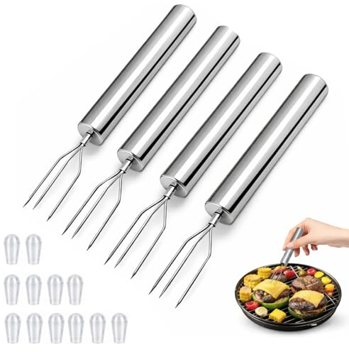 Juego de 4 tenedores de acero inoxidable 430,15 cm, multifunción maíz barbacoa patatas, ayuda a pelar verduras frutas, reutilizable ecológica, lavable para lavavajillas, camping, parrilladas fiestas