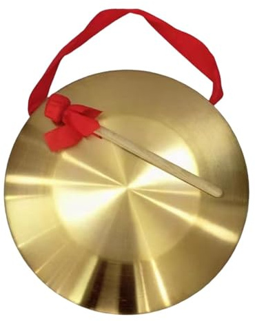 BEALIFE Gong de cobre y latón, instrumento único de cobre, gong manual, platillos, banda rítmica latón para actuaciones tradicionales, con mazo Para madera, cinta colgante, oro, 22 centímetros