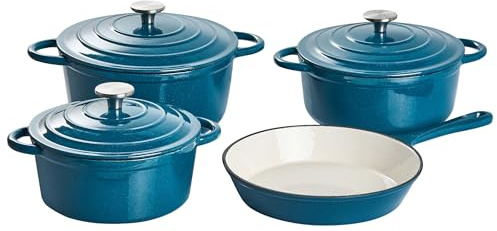 Batería de cocina de 7 piezas de hierro fundido apto para el horno compatible con todo tipo de placas cocina azul Castora