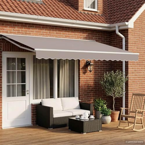 LoogCape Manual Awning Frame White 4.5 x 3 m Steel Weather Resistant with Crank Extendable Arms Mounting Kit for Patio and Conservatory Durable Easy to Use