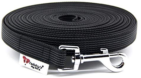 Twinkys Dog Style Schleppleine Hund – schwarz 7,5 Meter 20 mm – gummierte Trainingsleine mit Handschlaufe – rutschfest, strapazierfähig & wetterfest – ideal für Rückruftraining, Freilauf & Hundesport