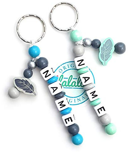 LALALO Feder Schlüsselanhänger mit Namen Gravur Geschenk Anhänger Namenskette in Mint/Grün