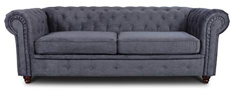 Sofa Chesterfield Asti 3-Sitzer, Couch 3-er, Glamour Design, Couchgarnitur, Sofagarnitur, Holzfüße, Polstersofa - Wohnzimmer (Graphit (Capri 16))