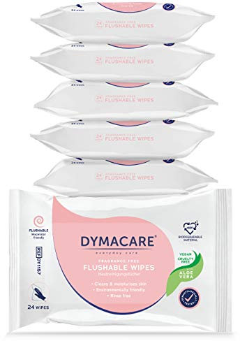 Toallitas húmedas desechables DYMACARE | Toallitas húmedas suaves biodegradables y dispersables sin fragancia para la limpieza del cuerpo | con Aloe Vera (1 paquete)