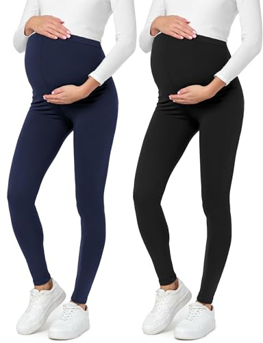 Be Mammy Dams 2-Pack Moderskap Leggings Tights BE20-230(Svarta Prickar/Marin Blå, XL)