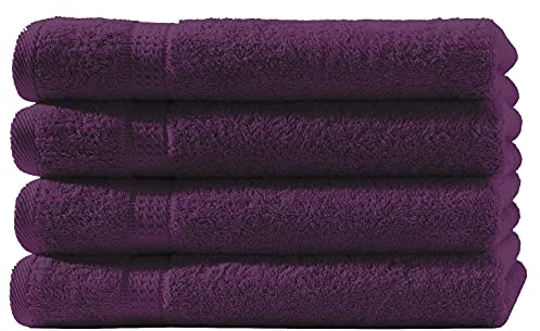one-home 4er Set Gästetücher Handtücher Duschtücher Badetücher Frottee 100% Baumwolle, Produktart:Handtücher 50x100 cm, Präzise Farbe:Aubergine/Lila