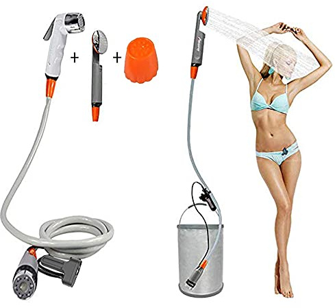 Qbuds Bidet Handheld Water Sprayer Tragbare wiederaufladbare batteriebetriebene Handheld Outdoor-Duschkopf für Camping, Wandern, Reisen, (Zwei austauschbare Duschköpfe)