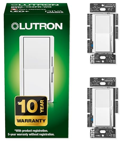 Lutron Diva LED+ Dimmer Light Switch for Dimmable LED, Halogen, and Incandescent Bulbs, 150 Watt, Single-Pole or 3-Way, DVCL-153P-WH, White (2-Pack)