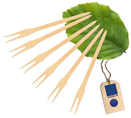 6x HOFMEISTER® Fondue-Gabel aus Holz, 24 cm,für Käsefondue, Dips & Fingerfood, schonend zu Beschichtungen, hitzebeständige Fleisch-Gabel aus Buchen-Holz, 100% aus Europa, Holzbesteck