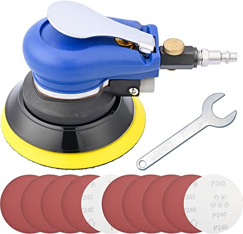 Ponceuse orbitale à air de 12,7 cm, ponceuse pneumatique à paume avec 10 papiers abrasifs, ponceuses à air pour carrosserie de voiture par Bowd