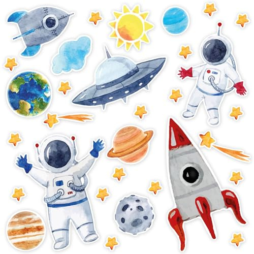 younikat Aufkleber-Set Weltall 31 Stk. - kfz667 | Sonne Mond Sterne Astronaut Rakete Planet, selbstklebend, für Handy Kinderzimmer Geburtstag Schultüte Scrapbooking