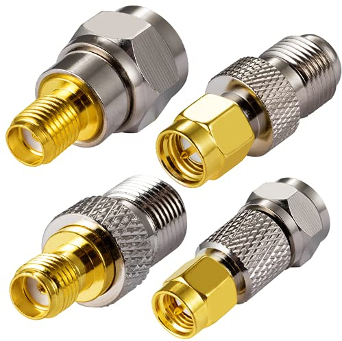 Vecys SMA Conector Adaptador SMA a F Tipo Coaxial Cable Adaptador Recto 4 Kit para FM Radio Dab Antena WiFi CATV TV Antena Aérea Redes Modems(4 pcs)