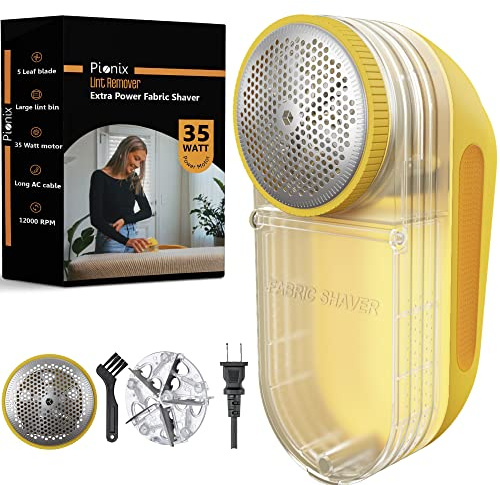 Pionix Extra Power Fabric Shaver - 35W Electric Lint Remover for Clothes/Upholstery/Furniture/Couch - Speed of 12000 RPM - Heavy Duty Sweater Shavers to Remove Pilling - Large Fuzz Remover