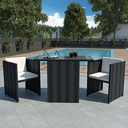 YITHOPI 3-TLG. Bistro-Set mit Auflagen Poly Rattan Schwarz Polyrattan Bistro Sitzgruppe, platzsparend zusammenschiebbar, wetterfest,für drinnen und draußen, Balkon, Pool