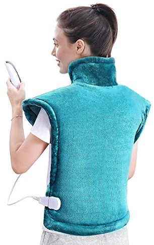 Almohadilla Térmica Eléctrica la Espalda, Hombros y Cuello, 60x85 cm Manta Electrica con 5 Niveles de Temperatura, 60/120 min Apagado Automático Protección contra Sobrecalentamiento, Lavable a Máquina