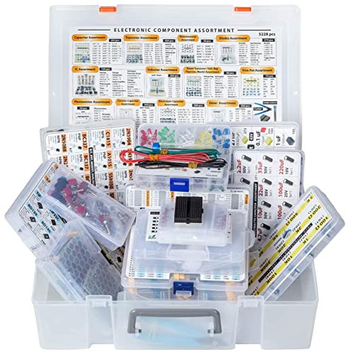 XXXL Elektronische Bauteile Sortiment, 5228 Stk, Kondensator, Transistor, Widerstand, IC, Diode, Mosfet, Potentiometer, Drossel, PCB, LED, Wandler, Klemmen
