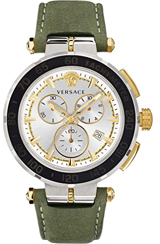 Versace Herren Armbanduhr Greca Chrono 45 mm Datum, Chronograph, Tachymeter Armband Leder VEPM00220