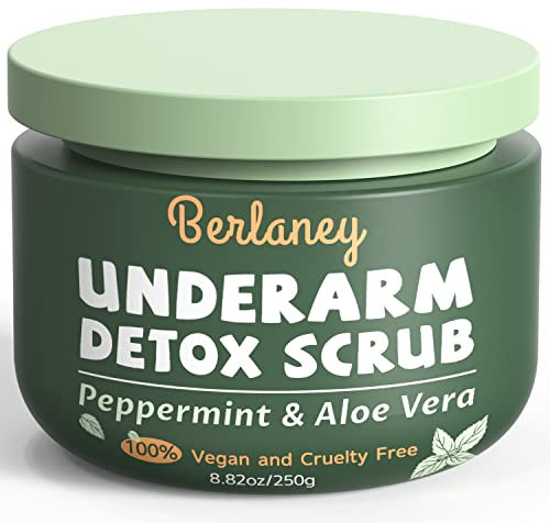 Armpit Detox Scrub 8.8 oz with Peppermint, Aloe Vera and Walnut Shell Powder, Underarm Scrub Helps on Removing Odor, Deep Cleanse & Exfoliating, also for Legs, Knee, Feet, Hands Whole Body