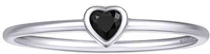 FOCALOOK 925 Silber Ehering Versprechen Ring für Damen Solitär Ring mit Schwarzen Herz Zirkonia Trauring Verlobungsring Schmuck für Geburtstag Größe 54 (17.2)