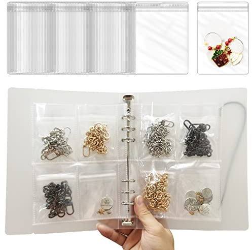 MaehSab Libro de almacenamiento de joyas con 100 bolsas con cierre de cremallera, organizador de joyas transparente antioxidación, álbum de libros, soporte portátil para pendientes, collares