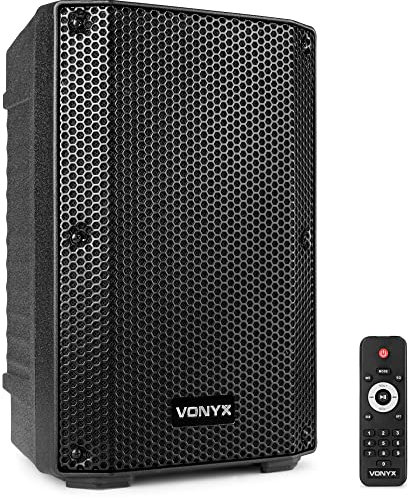 Vonyx VSA08BT - Aktiver Bluetooth Lautsprecher mit 250W Bi-Verstärkung und integriertem USB MP3-Player für kristallklaren Klang, XLR, LINE, MIC, EQ, Partybox Bluetooth groß