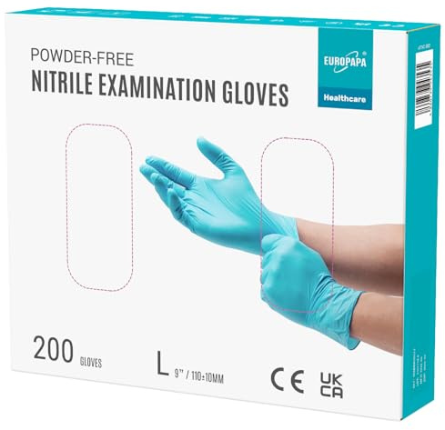 EUROPAPA® 200x Einweghandschuhe Nitrilhandschuhe puderfrei Untersuchungshandschuhe EN455 EN374 latexfrei Einmalhandschuhe Handschuhe in Gr. S, M, L & XL verfügbar (L, Hellblau)
