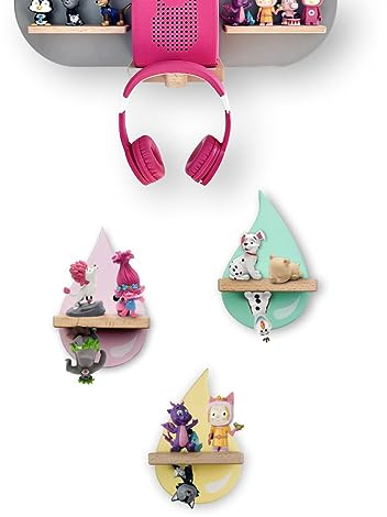 Tolina - Regentropfen-Set Kinderregal - Regal Wand für Hörfiguren wie Tonie - Sicher & Stabil - Kinderzimmer Deko Pastellfarben 3er Set (Rosa-Gelb-Grün)
