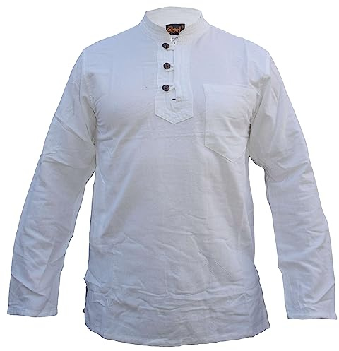 Gheri Bandkrage för män bomull farfar krage långärmad handgjord Oxford-skjorta, Vitt, 3XL