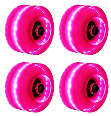 AMEEDA Skateboard Rollen 4 stücke Zubehör for Erwachsene Kinder schieben Doppelreihen im Freien mit Lagern Leuchtrollen Skate Räder leuchten PU Skateboard-Räder (Color : Pink)