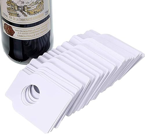 LATRAT 100 etichette in carta kraft per bottiglie di vino, da appendere, per collo di bottiglie, scaffali di vino, champagne, bevande, marrone (100 bianchi)